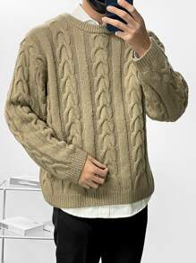 DAZY Men Cable Knit Jumper Without Shirt - Khaki - View 6