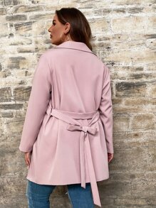SHEIN LUNE Plus Waterfall Collar Belted Coat - Dusty Pink - View 2