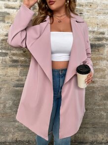 SHEIN LUNE Plus Waterfall Collar Belted Coat - Dusty Pink - View 3