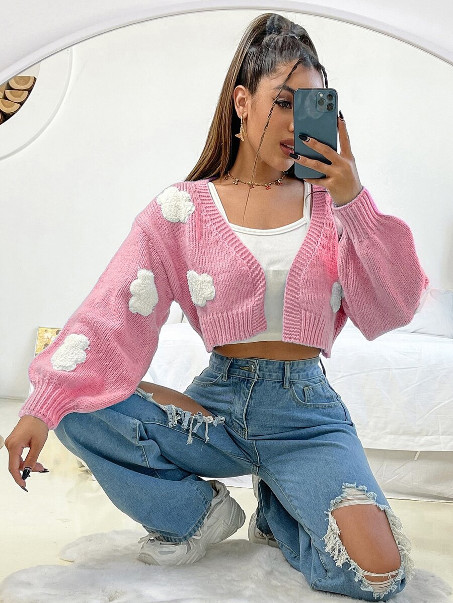 SHEIN Unity Cárdigan con patrón de nubes sin camisola - Rosa Pálido - Ver 1