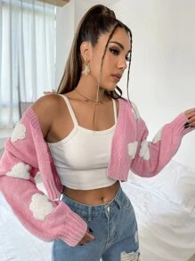 SHEIN Unity Cárdigan con patrón de nubes sin camisola - Rosa Pálido - Ver 3