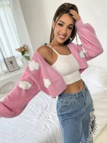 SHEIN Unity Cárdigan con patrón de nubes sin camisola - Rosa Pálido - Ver 4