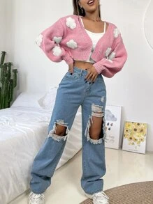 SHEIN Unity Cárdigan con patrón de nubes sin camisola - Rosa Pálido - Ver 6