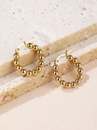 Bead Decor Hoop Earrings