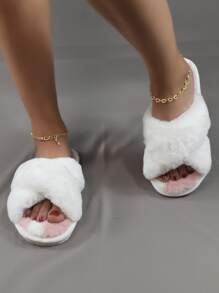 Cross Strap Fluffy Bedroom Slippers - Dusty Pink - View 2