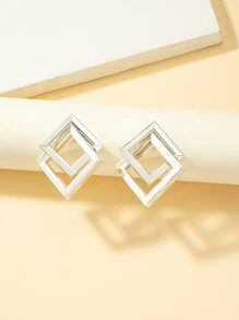 Hoa tai hình vuông - Bạc - Xem 2