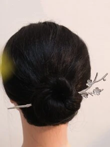 Presilha de Cabelo Decorativa com Flor Elegante para Decoração Diária de Mulheres, Crânio Esqueleto, Formador de Coque de Cabelo, Acessórios de Cabelo, Acessórios de Cabeça, Material Escolar - Prata - Visão 2