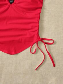 SHEIN ICON 前打結抽繩抹胸上衣 - 紅色 - 查看 5