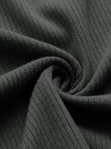 Muchica Áo thun nữ Gân đan màu trơn Cơ bản - Màu xám đen - Xem 3