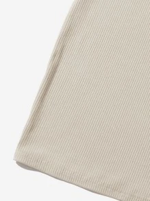 SHEIN Qutie Solid Rib-knit Backless Dress - Beige - View 5