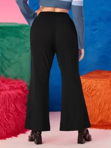 SHEIN Privé Pantalones acampanados unicolor - Negro - Ver 3