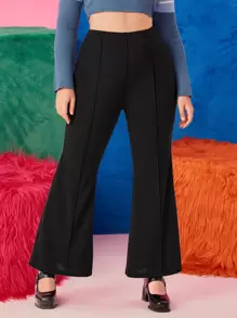 SHEIN Privé Pantalones acampanados unicolor - Negro - Ver 4