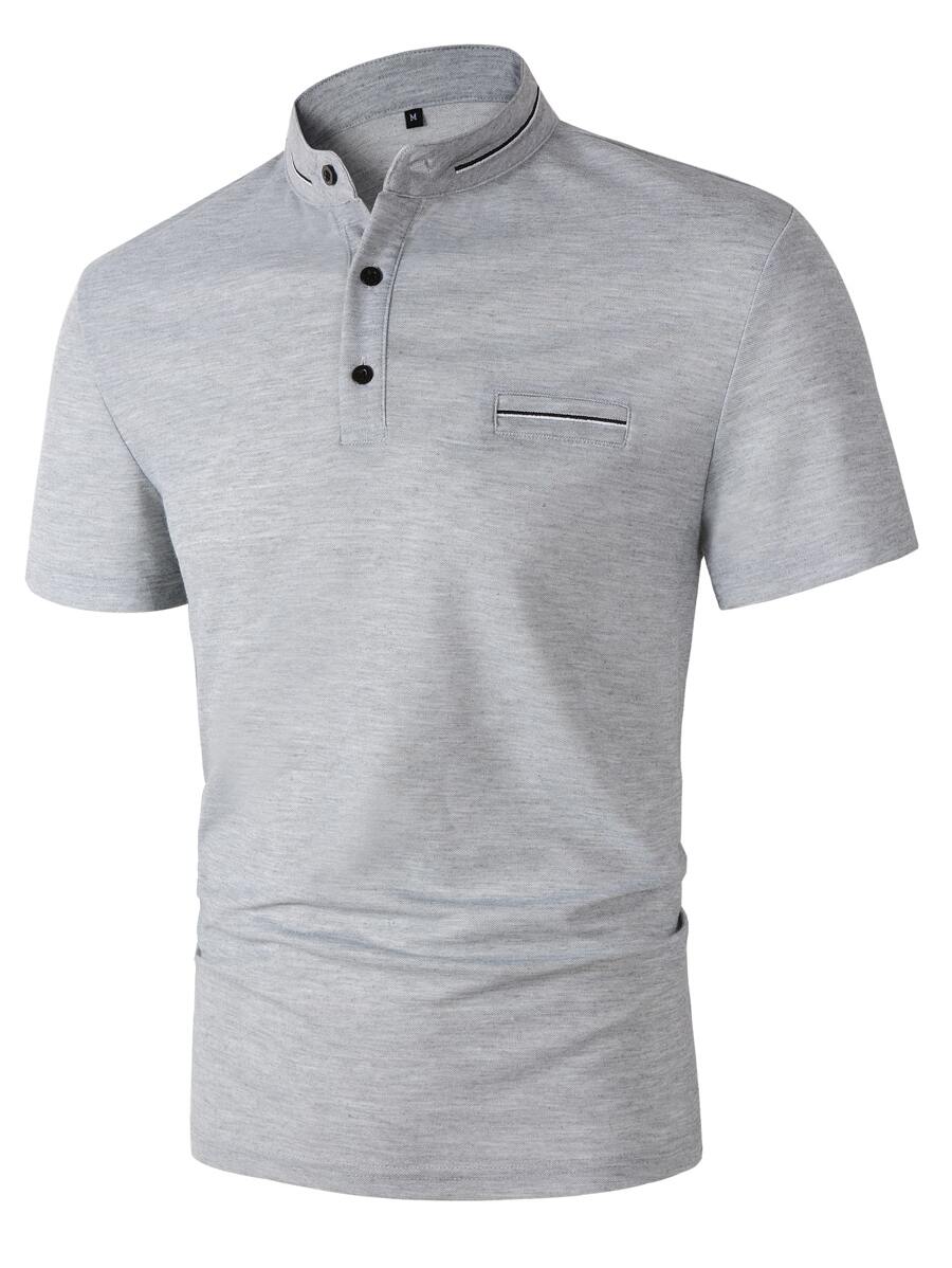 Manfinity Homme Men Striped Trim Polo Shirt - Light Grey - View 1