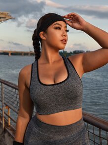 SHEIN Running Plus Contrast Binding Racer Back Sports Bra