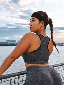 SHEIN Running Plus Contrast Binding Racer Back Sports Bra
