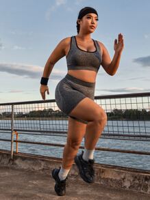 SHEIN Running Plus Contrast Binding Racer Back Sports Bra