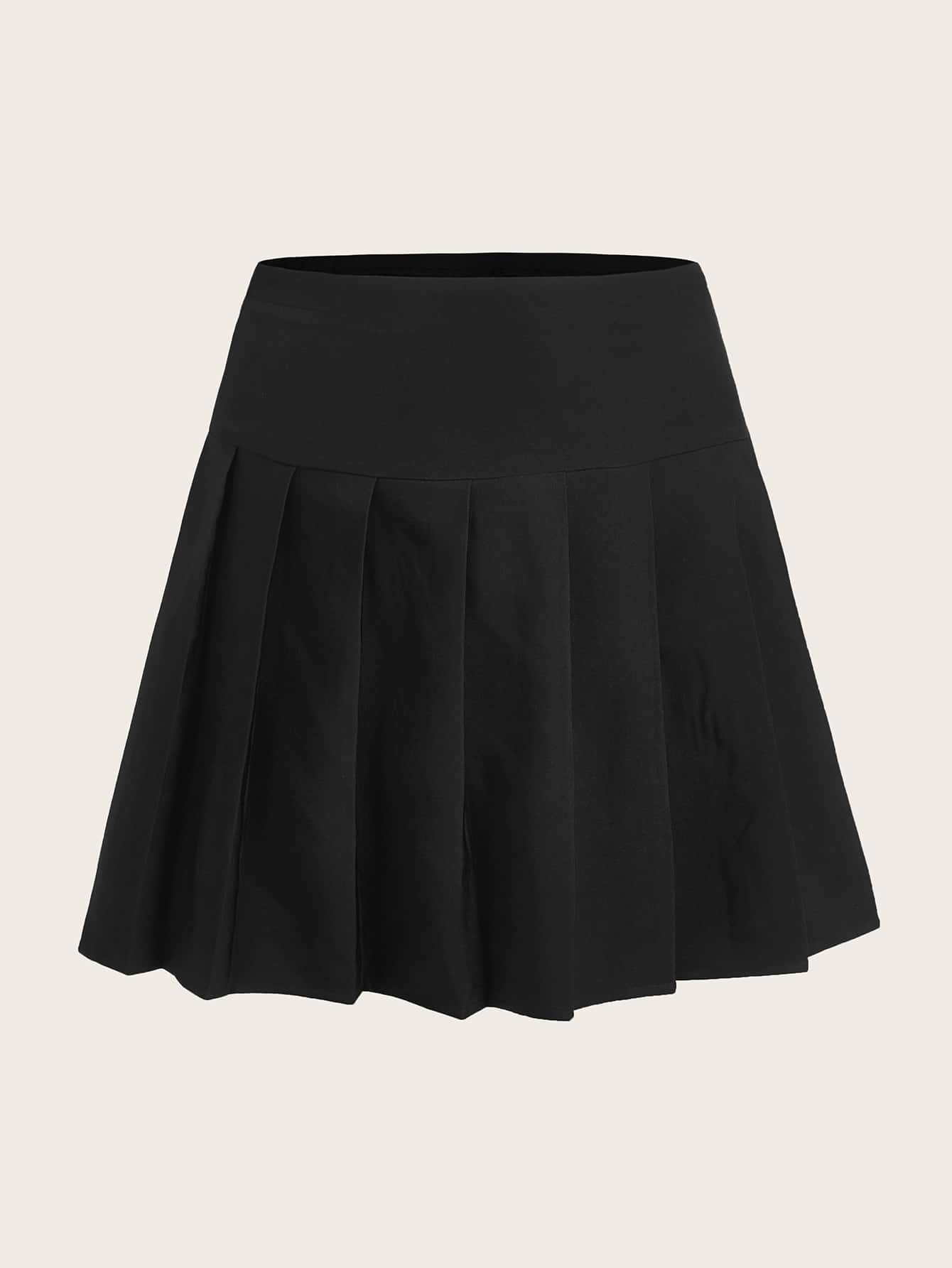 SHEIN Qutie Váy Plus Size Xếp li Dây kéo màu trơn Sẵn sàng - màu đen - Xem 1