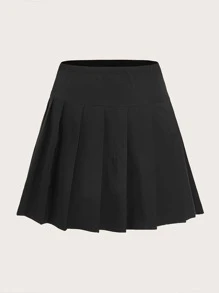 SHEIN Qutie Váy Plus Size Xếp li Dây kéo màu trơn Sẵn sàng - màu đen - Xem 2