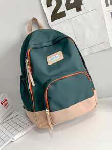 拼貼細節撞色功能背包書包適合畢業生、青少年女孩、新生、大二、初中和高中學生、大學和高中，非常適合戶外、旅行和返校便攜式、輕便 - 綠色 - 查看 1