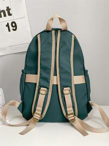 拼貼細節撞色功能背包書包適合畢業生、青少年女孩、新生、大二、初中和高中學生、大學和高中，非常適合戶外、旅行和返校便攜式、輕便 - 綠色 - 查看 2