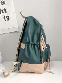 拼貼細節撞色功能背包書包適合畢業生、青少年女孩、新生、大二、初中和高中學生、大學和高中，非常適合戶外、旅行和返校便攜式、輕便 - 綠色 - 查看 3