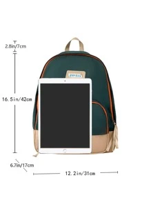 拼貼細節撞色功能背包書包適合畢業生、青少年女孩、新生、大二、初中和高中學生、大學和高中，非常適合戶外、旅行和返校便攜式、輕便 - 綠色 - 查看 4