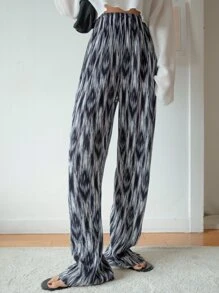 DAZY High Waist Brush Print Plisse Pants - Multicolor - View 3