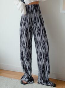 DAZY High Waist Brush Print Plisse Pants - Multicolor - View 5