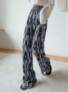 DAZY High Waist Brush Print Plisse Pants - Multicolor - View 6