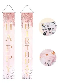 2pcs Purple Birthday Party Banners, Party Decoration, Happy Birthday Decor - Rose Gold - View 3
