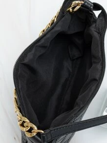 Waterproof,Lightweight,Business Casual Mini Quilted Chain Decor Square Bag For Teen Girls Women College Students,Rookies & White-collar Workers Perfect for Office,College,Work ,Business,Commute - Black - View 3