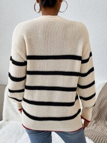 SHEIN Unity Striped Pattern Drop Shoulder Jumper - Apricot - View 2