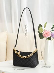 Waterproof,Lightweight,Business Casual Mini Quilted Chain Decor Square Bag For Teen Girls Women College Students,Rookies & White-collar Workers Perfect for Office,College,Work ,Business,Commute - Black - View 5