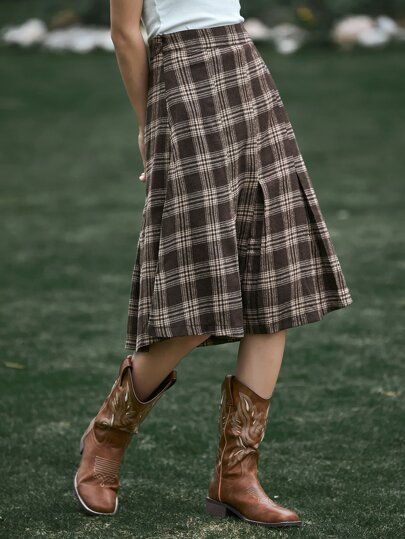 DAZY Plaid Print High Waist Skirt