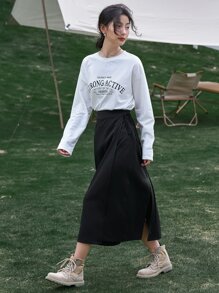 DAZY Knot Side Wrap Skirt - Black - View 4