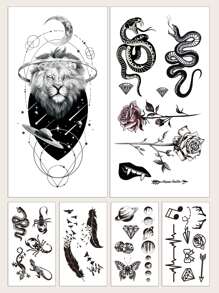 紋身貼紙套件，6 張獅子和蛇臨時紋身女式，混合紋身貼紙成人，看起來真實假紋身，適合男士、女士和女孩 - 彩色 - 查看 1