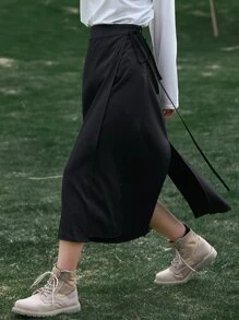 DAZY Knot Side Wrap Skirt - Black - View 6