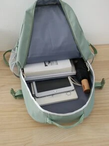 經典,休閒5入組補丁細節拼接網紗功能背包套裝適用於青少年女孩,女士,大學學生完美適用於中間學校,中學,大學,工作,後至學校 - 綠色 - 查看 5