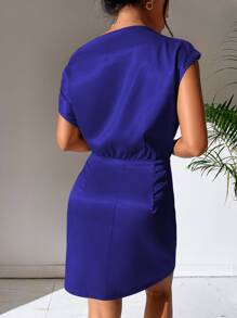 SHEIN Privé Vestido de cuello asimétrico de satén - azul real - Ver 2