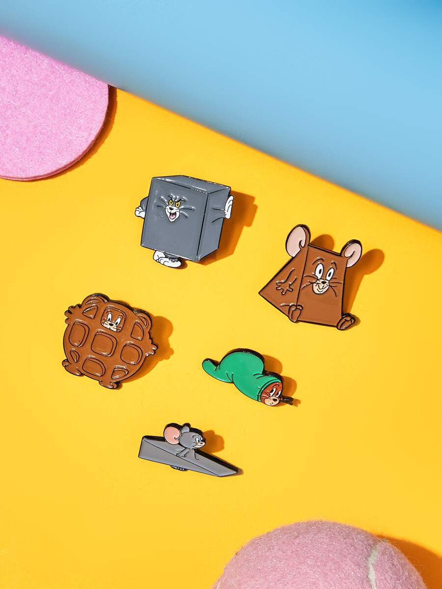 TOM & JERRY X SHEIN 5pcs Cartoon Design Brooch - Multicolor - View 1