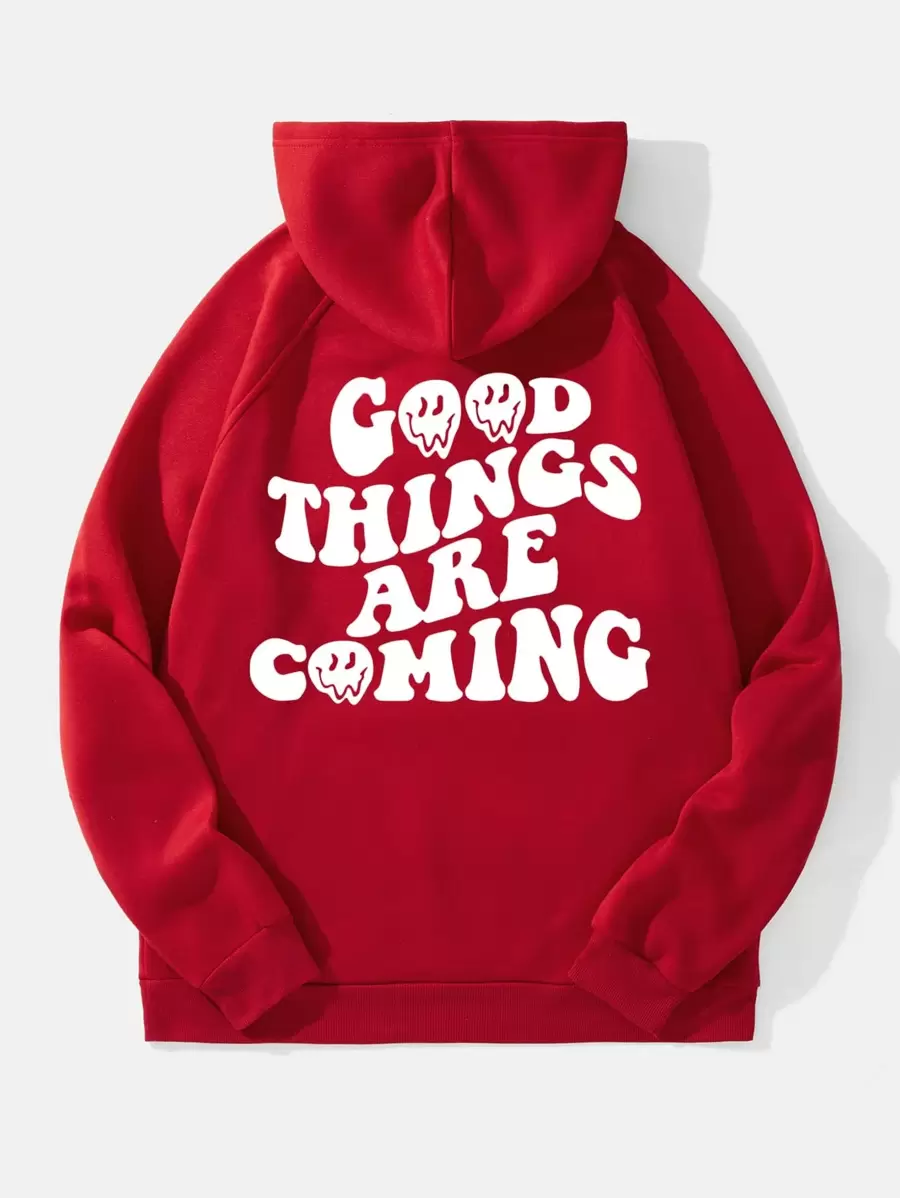 Áo nỉ Nam Dây kéo Túi Slogan Giải trí - Đỏ - Xem 1