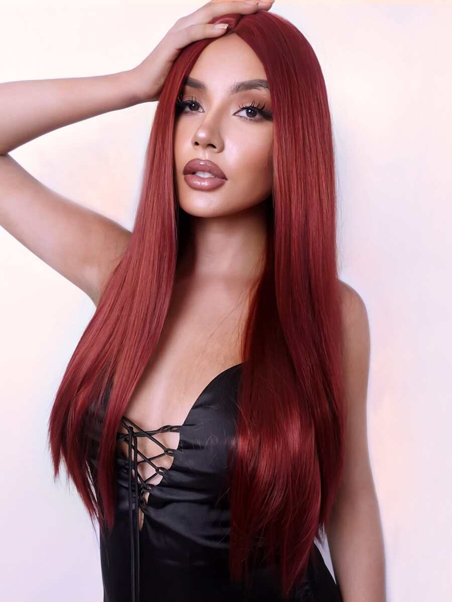 Long Straight Synthetic Wig - Burgundy - View 1