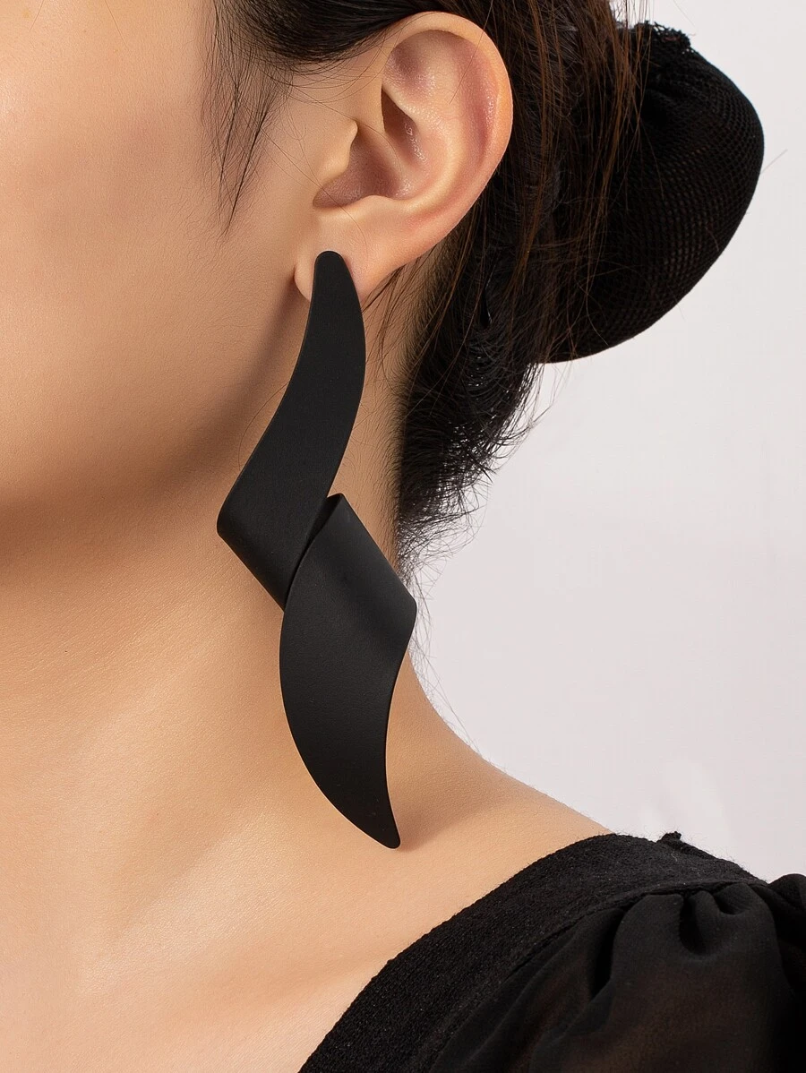 Spiral Drop Earrings - Black - View 1