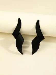 Spiral Drop Earrings - Black - View 2