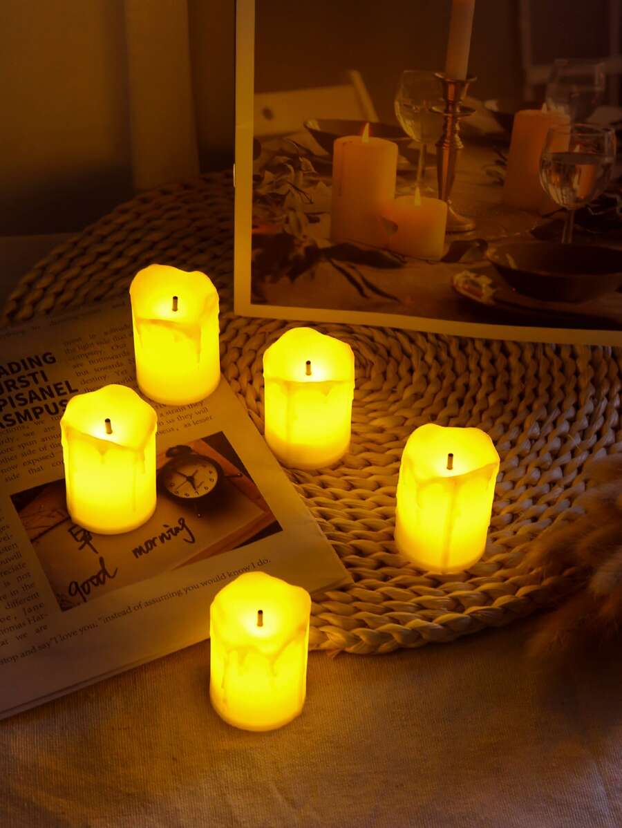 3pcs LED Flameless Candle, Plastic Candle Design Creative Night Light For Home Decor - Yellow - View 1