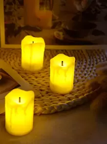 3pcs LED Flameless Candle, Plastic Candle Design Creative Night Light For Home Decor - Yellow - View 3