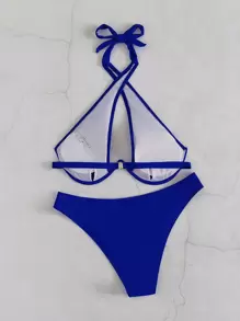 Bikini có dây buộc chéo - Xanh đậm - Xem 2