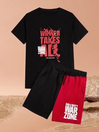 ROMWE X Call of Duty Homme T-shirt à lettres & Short à blocs de couleurs