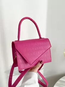 Mini Neon Pink Crocodile Embossed Flap Square Bag - Hot Pink - View 1