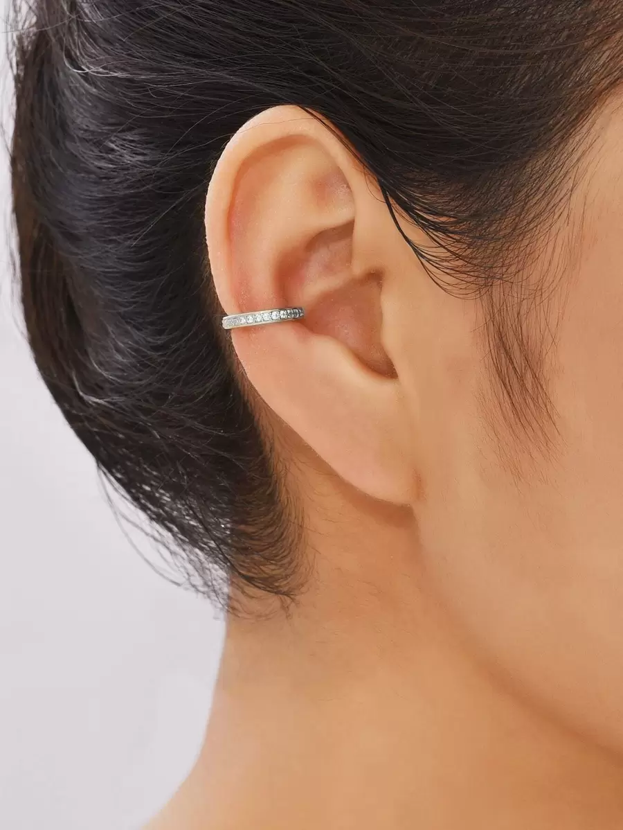 C3204 1pc Rhinestone Decor Ear Cuff Copper Jewelry - Silver - View 1